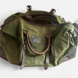 Vintage Ducks Unlimited Olive Green Canvas Duffel Bag with Leather Trim
